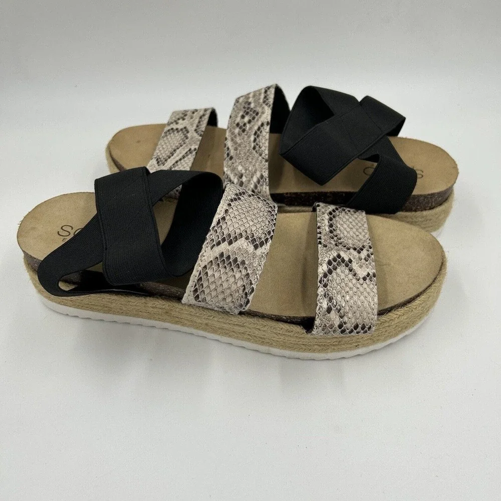 Soho Elite Sandals Womens Size 10 Faux Snake‎ Strappy Espadrille Platform Cork